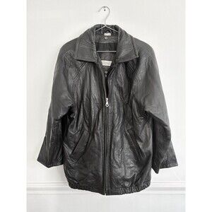 Vintage Andrew Marc Leather Jacket XS Black Bomber Moto Oversized Made in Korea